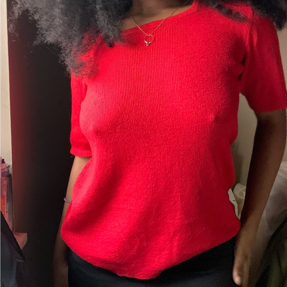 Red Ribbed Knit Tee
